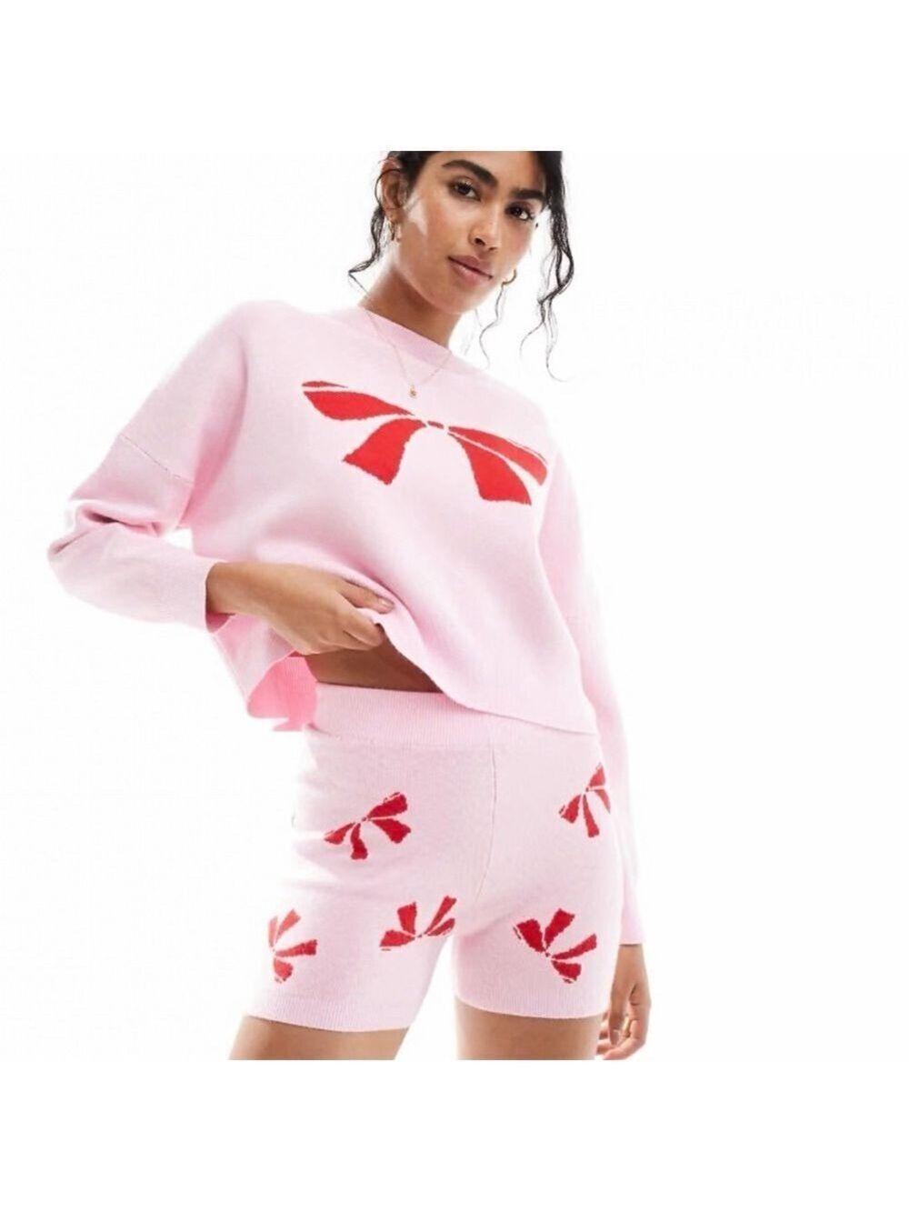Cotton On Body Pink Red Bow Knit Shorts Large
